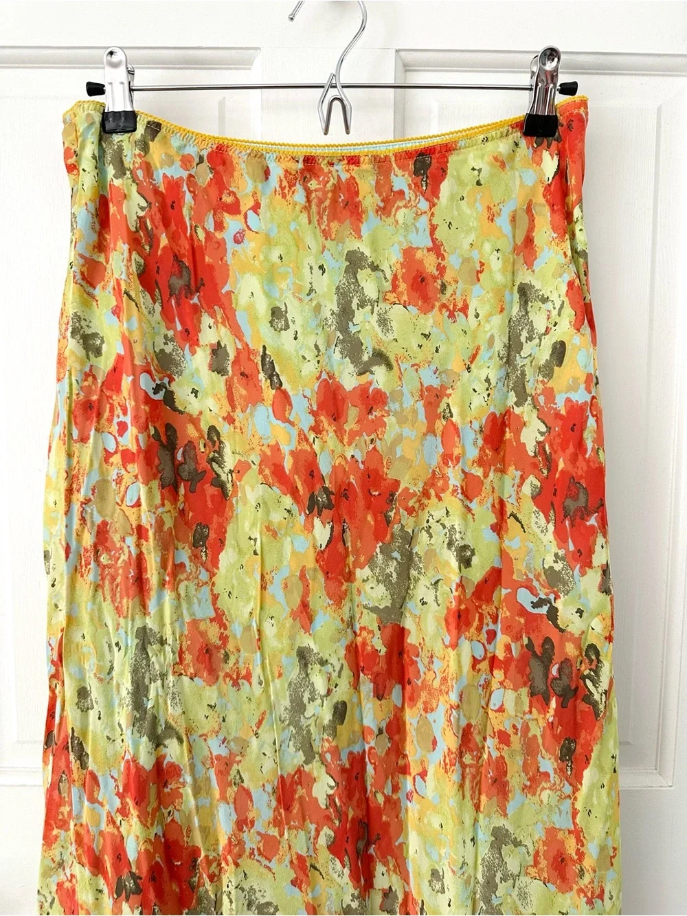 SUNDANCE 100% Silk Abstract Floral Midi Skirt Yellow Orange Size 10